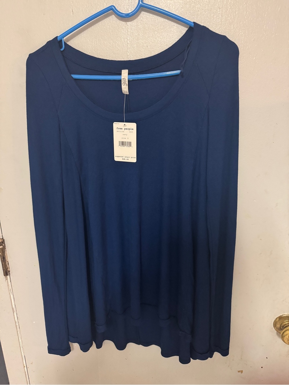 Free People Navy Scoop Neck Long Sleeve Top